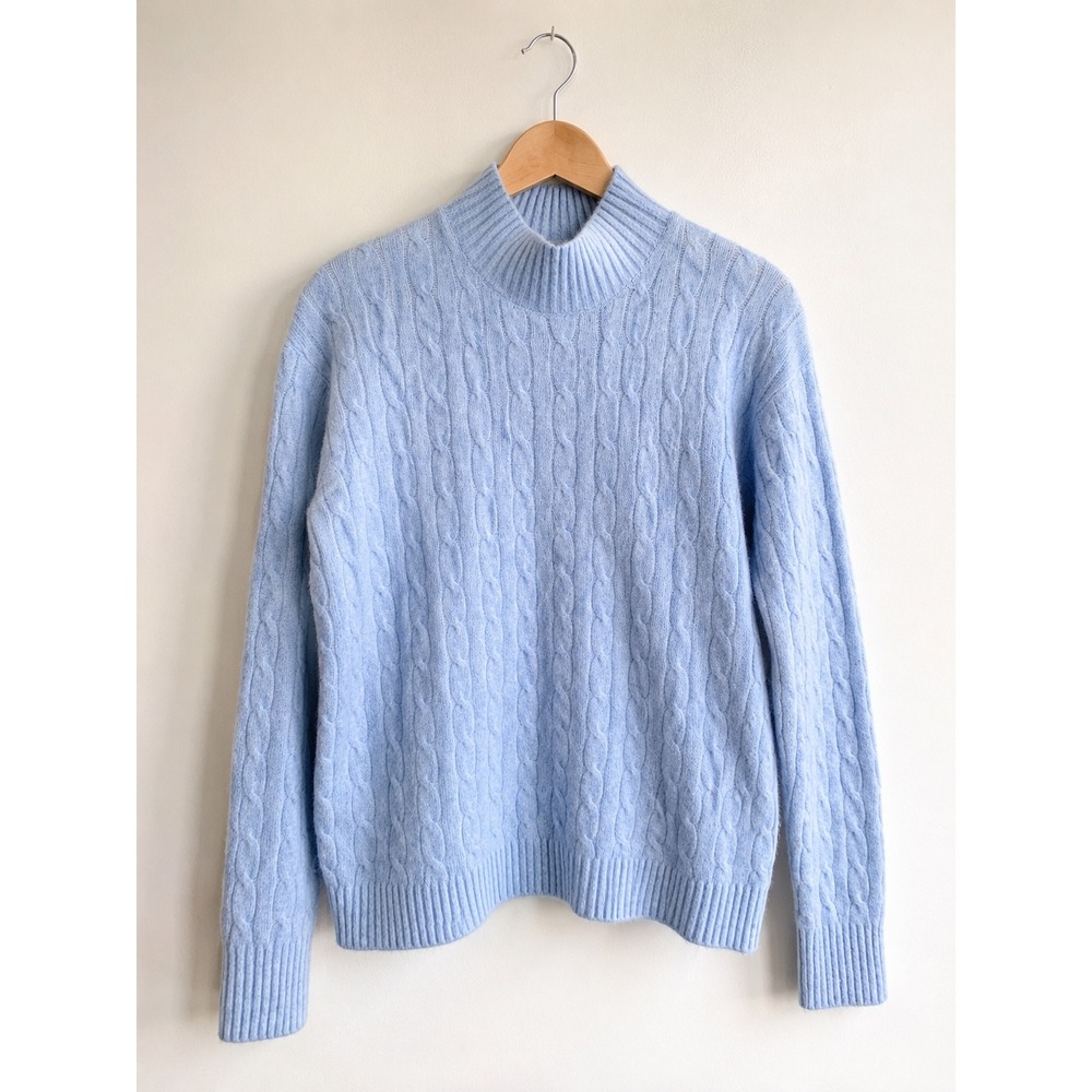 J Crew Extra-Soft‎ Mock Neck Cable Knit Sweater S Light Baby Blue Fisherman $98